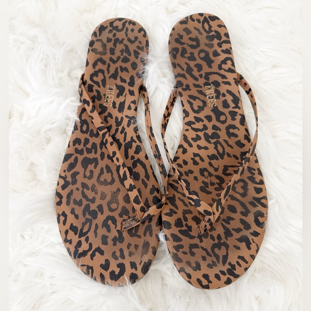 TKEES Leopard Print Brown and Black Leather Flip Flop Sandals